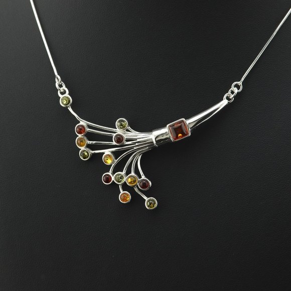 Sterling silver necklace with natural Baltic amber, 925 sterling silver necklace - Picture 2 of 16